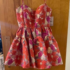 NWT Girls' Floral Embroidered Party Dress in Pink and Coral w Gold Embellishment